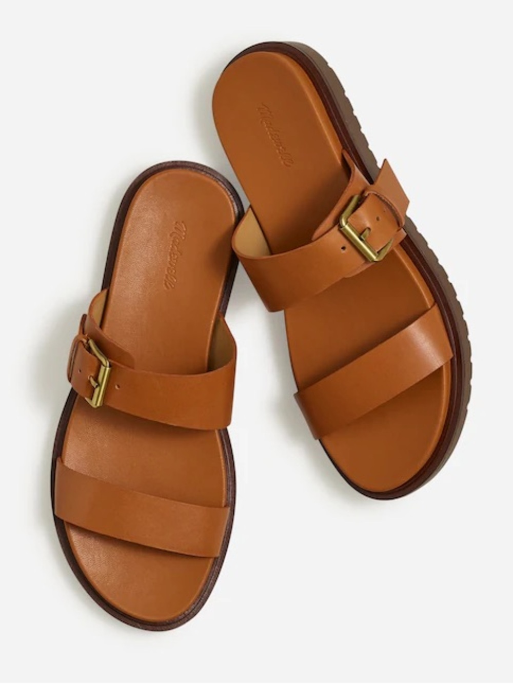 Madewell 9 Leather Double-Strap Slide Sandals Camel Gold Minimalist Boho Summer